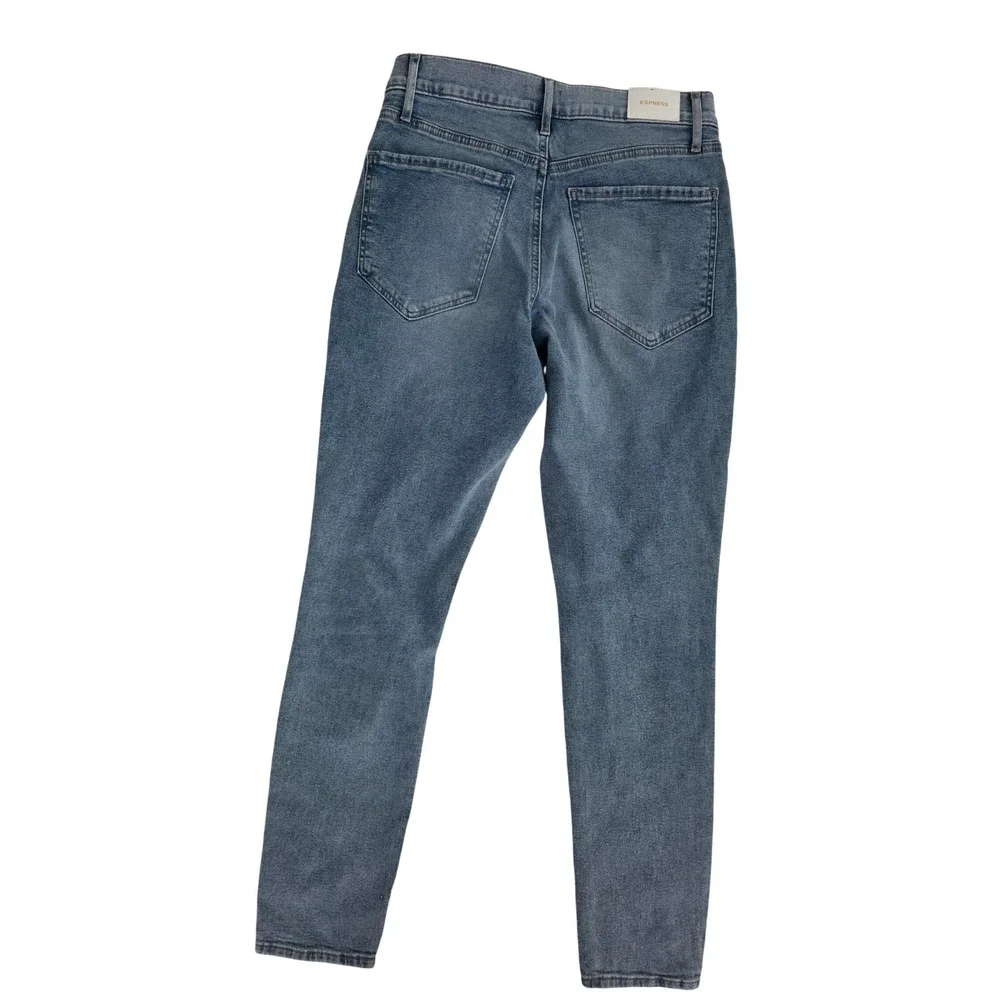 Express Skinny High Rise Hyper Stretch Jeans Medium Wash Distressed 10R NEW